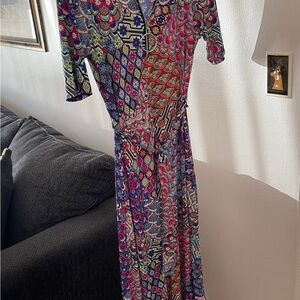 MSK Women's Mixed-Print Zip-Front Multicolor Midi Summer Dress - once worn